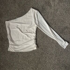 Abercrombie & Fitch White One-Shoulder Long Sleeve Top